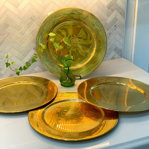 Set of 4 Solid Brass Charger Plates-Vintage 13" OVERWEIGHT BUT SHIPS FRE…